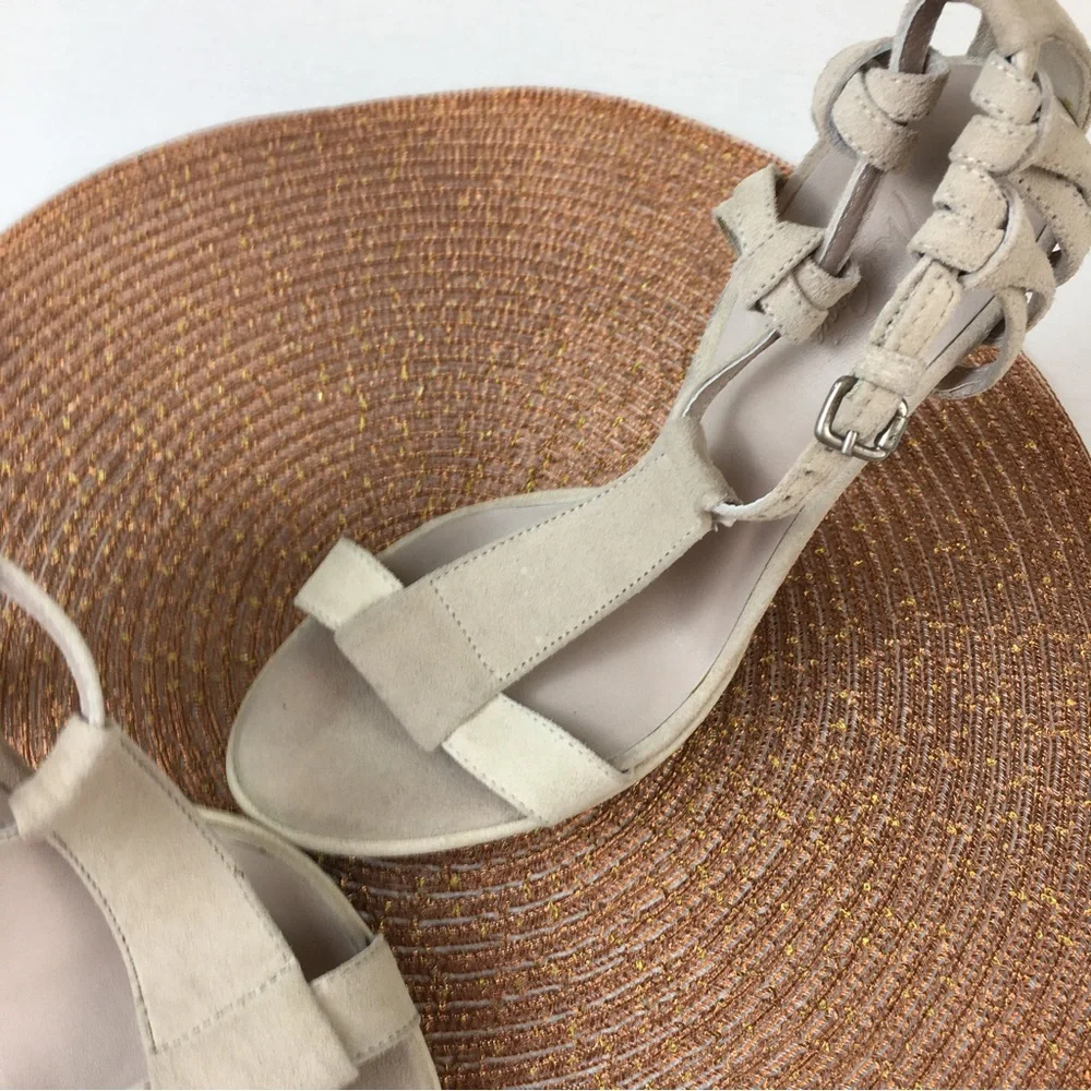 BCBGMaxAzria Runway Soft Off White Sunrise Suede Leather Sandals Size US 8.5 - Picture 3 of 11